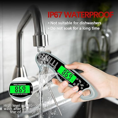 Meat Thermometer Digital，IP67 Waterproof Cooking Thermometer with Backlight, Calibration & Hold Function，Food Thermometer for Cooking,Outdoor Grilling