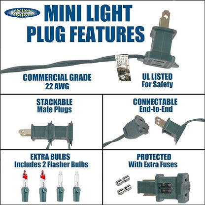 Novelty Lights 50 Feet 100 Bulbs Traditional Incandescent Mini Lights, Clear on Green Wire with 6" Spacing, Commercial Grade and UL Listed for Indoor/Outdoor Use, End-to-End Connectable