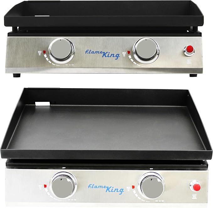 Flame King 22-inch Double Burner Flat Top Griddle for Outdoor BBQ Grill, Portable Propane Gas Griddle for Camping and Tailgating