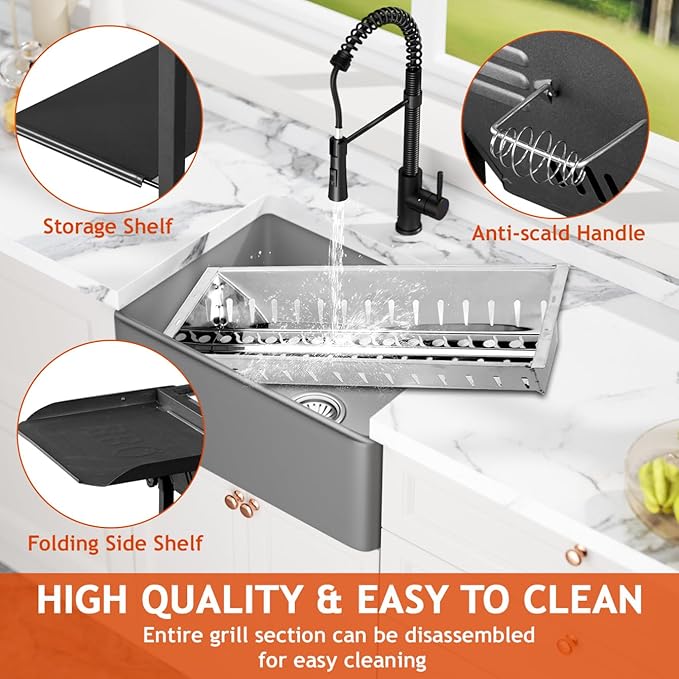 Portable Charcoal Grills for Outdoor BBQ, Large Barbecue Smoker with Adjustable Height, Foldable Kabob Cooking Grill for Garden Backyard Party Camping Picnic, Black