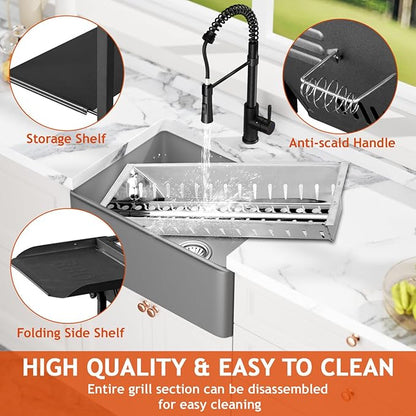 Portable Charcoal Grills for Outdoor BBQ, Large Barbecue Smoker with Adjustable Height, Foldable Kabob Cooking Grill for Garden Backyard Party Camping Picnic, Black