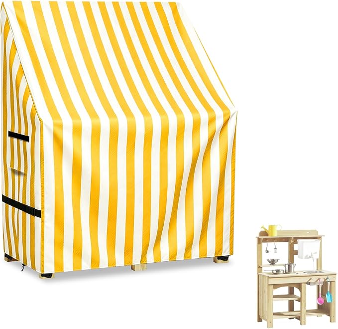 Kids Outdoor Mud Kitchen Cover,Heavy Duty Waterproof & Anti-UV Dustproof Outdoor Wooden Play Kitchen Covers,31.5" W x 19.7" D x 37.4" H, Yellow, Cover Only