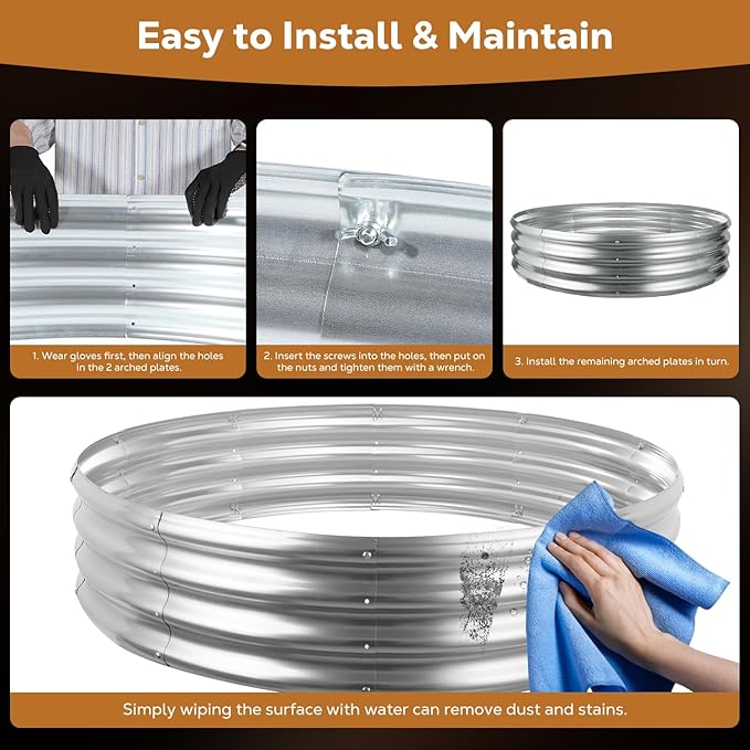 Raynesys 60 Inch Round Galvanized Fire Pit Ring, Silver Round Galvanized Fire Ring, 5 Feet Diameter Fire Pit, Outdoor Pits for Backyard, Camping, Bonfire
