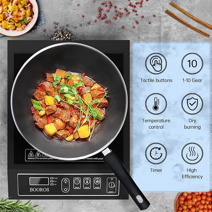 BOOROS Portable Induction Cooktop, 9.6" Heating Coil with 8" Core, 1800W | Induction Burner Countertop ,10 Temp Levels 175-520°F, 24H Timer & Preset, Overheat Protection for Commercial & Home Use