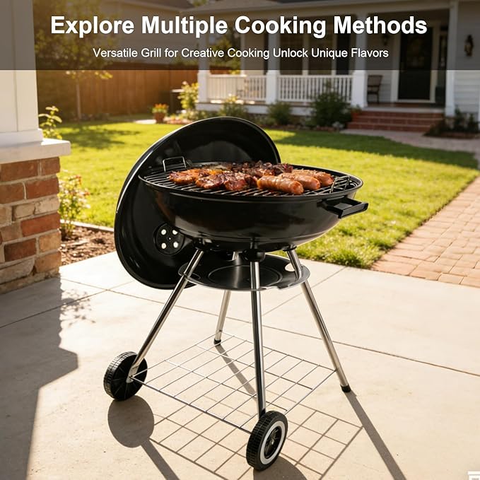 Portable charcoal grill -22 inch water kettle grill with handle, including lid and grill mesh, paired with barbecue tools, suitable for backyard, camping, picnicking, and gatherings (large)