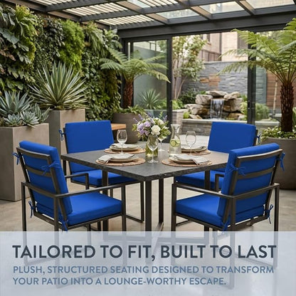 California Umbrella Outdoor Dining Chair, Set of 4 Patio Seat Cushions, 20 x 40 Inch, Premium Outdoor Memory Foam, Fade Resistant, Sunbrella Fabric, Fabric Ties, Pacific Blue