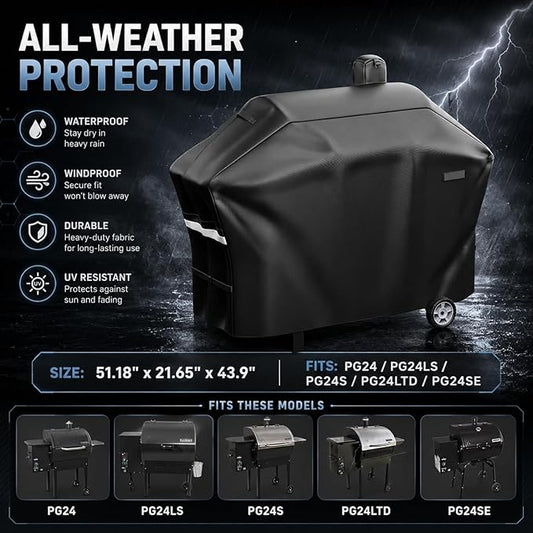 Uniflasy Grill Cover Compatible with Camp Chef 24 Pellet Grills, 600D Waterproof Smoker Cover for Woodwind Pro 24, DLX 24, SmokePro PG24 PG24LS PG24S PG24SE PG24LTD, Anti-UV Windproof BBQ Cover