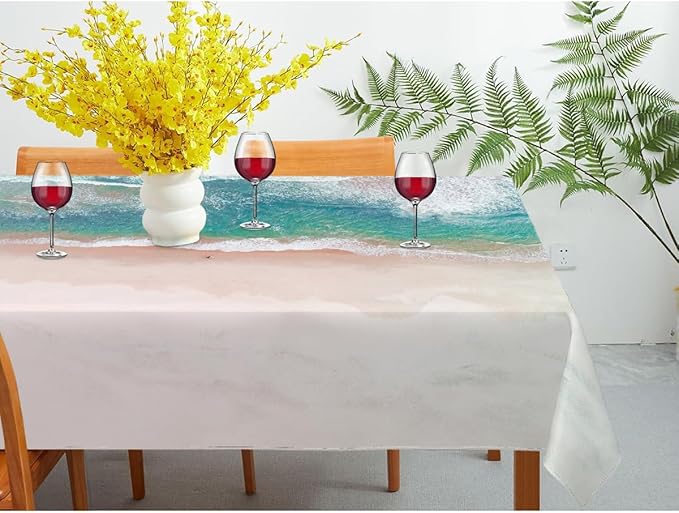 Decorative Rectangle Table Cloths Coastal Beach Summer Ocean Sea Green Water Tablecloth Table Cover for Dining/BBQ/Picnic/Coffee Table 52 X 70 Inches