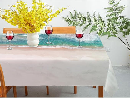 Decorative Rectangle Table Cloths Coastal Beach Summer Ocean Sea Green Water Tablecloth Table Cover for Dining/BBQ/Picnic/Coffee Table 52 X 70 Inches