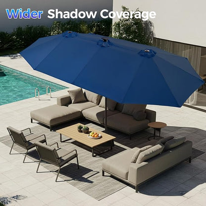 SUPERJARE 13ft Outdoor Patio Umbrella with Solar Lights, Double-sided Deck Pool Umbrella with 1.5 Inch Pole, Fade Resistant Canopy, 12 Sturdy Ribs, for Porch, Market, Backyard, Navy Blue(No Base)