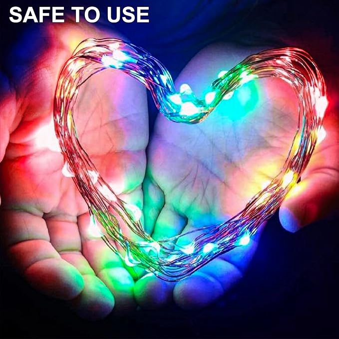 4 Pack Battery Fairy Lights 16.4 Ft 50 LED Christmas Timer Fairy Light | Waterproof Silver Wire Battery Twinkle Lights with Auto Timer 8 Modes for Xmas Wreath Decor, Multicolor