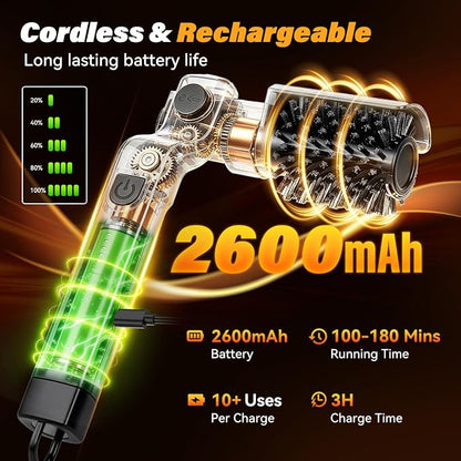 Electric Grill Brush for Outdoor Grill - Cordless Rechargeable Grill Cleaner with 180-Min Runtime, 3 Speeds, 545°F Heat Resistant, 180° Adjustable Angle, 2-in-1 Heavy-Duty BBQ Cleaning Kit