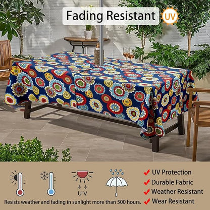 60"x84" Rectangle Tablecloth with Umbrella Hole and Zipper, Washable Waterproof Wrinkle Free Zippered Patio Table Cloths Table Covers for Spring, Party, Backyard, Picnic, BBQS (Floral Navy)