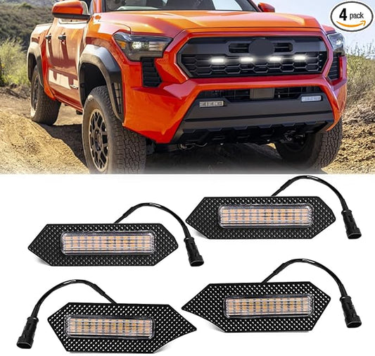 White Grille Lights For Tacoma TRD Sport/Off-Road/Pre Runner 2024-2025, 4Pcs Clear Shell LED Front Grill Light with Wire Harness And Fuse