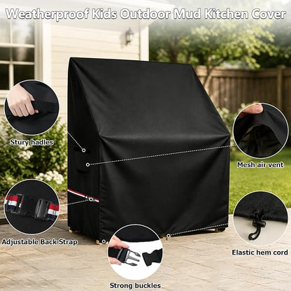 Kids Outdoor Mud Kitchen Cover,Heavy Duty Waterproof & Anti-UV Dustproof Outdoor Wooden Play Kitchen Covers,31.5" W x 19.7" D x 37.4" H,Cover Only