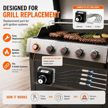 GRISUN 7629 Igniter Kit for Weber Genesis E-330 S-330 Grill 2011 Newer | Electronic igniter replacement for Weber part 65946,fits Genesis 300 series 2011-newer front control panel