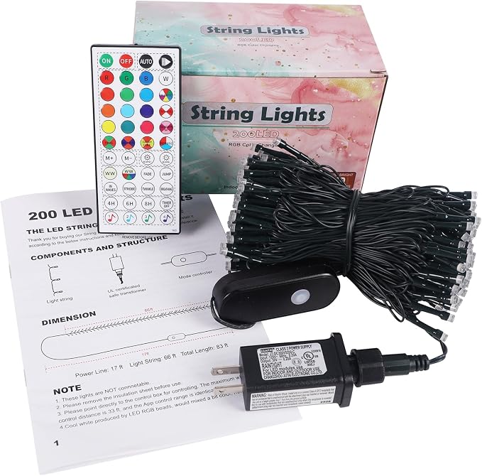 HOME LIGHTING Smart Color Changing Halloween Lights, 66FT 200 LED RGB String Lights with Remote & App Controlled, Music Sync Multiple Modes, Waterproof Indoor Outdoor Holiday Xmas Tree Party Decor