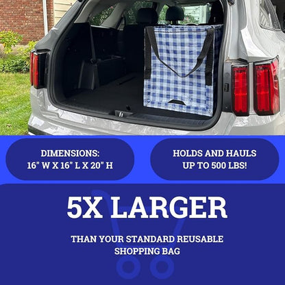 DURASACK Heavy Duty Storage Tote Bag 22-Gallon, Gingham Blue | Rugged Woven Polypropylene Moving Bag, Reusable Self-Standing Design, Holds up to 500 Pounds