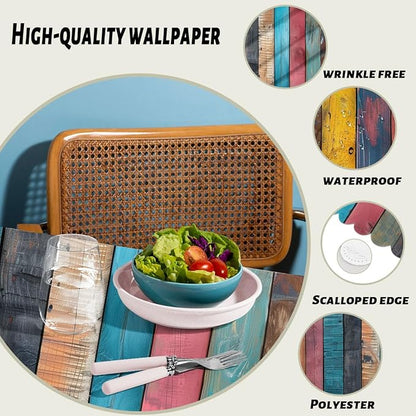 Wood Grain Table Cloth Rectangle Tables Rustic Vintage Colorful Rainbow Stripes Rectangle Tablecloth Picnic Table Cover BBQ Table Cloths Polyester for Kitchen Coffee 52" x 70" 4-6 Seats