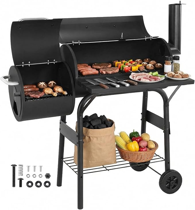 Barrel Charcoal Grills 192 SQ.IN. Cooking Surface Extra Large Smoker Grills All Metal Steel Warming Rack for Patio Picnics Camping Backyard Cooking