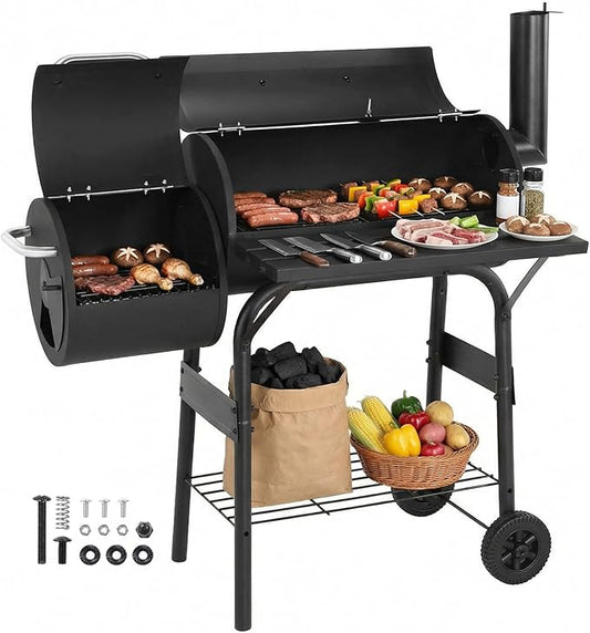 Barrel Charcoal Grills 192 SQ.IN. Cooking Surface Extra Large Smoker Grills All Metal Steel Warming Rack for Patio Picnics Camping Backyard Cooking