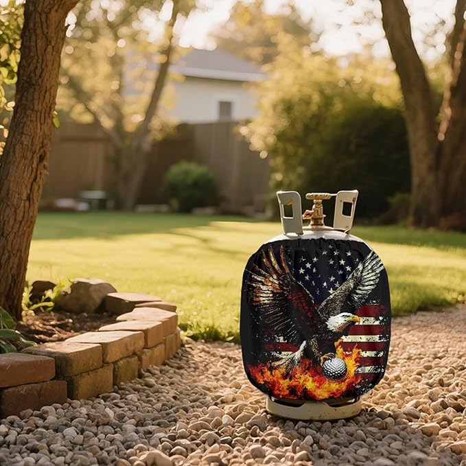 Rv Propane Tank Cover Leaf Green Gas Tank Covers Protective Covers for Grill, Travel Trailer RV and Outdoor Use Windproof Weatherproof Gas Carrier USA Flag Golf Fire
