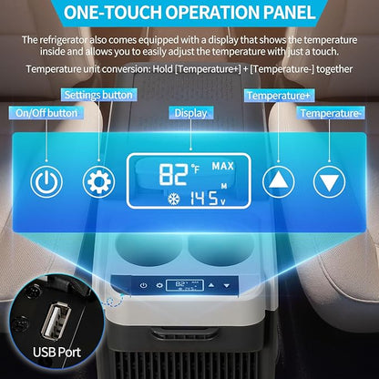 12 Volt Center Console Fridge,Car Refrigerator 16QT(15L) Cooler (-4℉-50℉),Car Refrigerator RV Fridge,Portable Electric Cooler with 12/24V DC&110V AC, For MPV,RV,Van