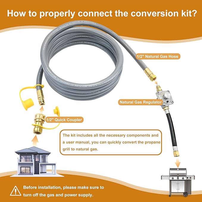 Propane to Natural Gas Conversion Kit Compatible with weber genesis, genesis II, spirit and spirit II, etc Grills,15FT 1/2" Natural Gas Conversion Kit with Regulator for weber Grills, 1-Year Warranty