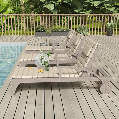 Sundale Outdoor Olefin Quilted Lounge Cushion Set of 4, Patio Foldable Chaise Lounger Cushion, Water-Resistant Lounge Chair Pad with Straps Beige, 80 x 26 inches