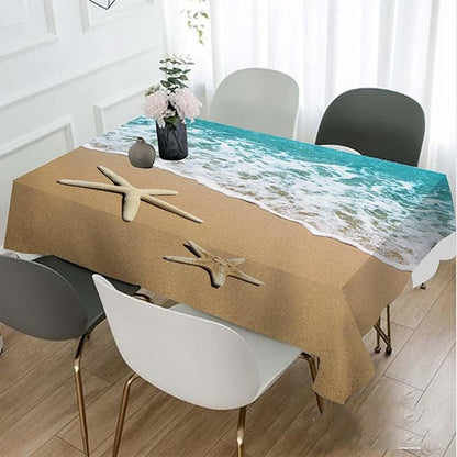TKS MITLAN Tablecloth Summer Beach Table Cloth Rectangle Table 52 x 70 Inch Sea Wave Starfish on Sand Kitchen Decorations for Home Dinner Party