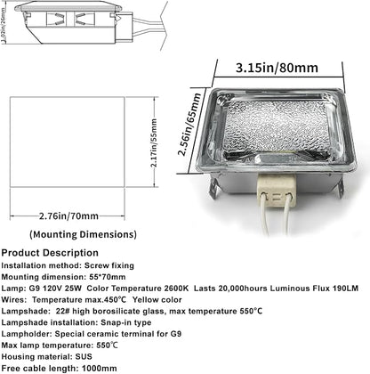 J&V bedebur Oven Lighting Assembly with High Temperatur Materials for BBQ Grill, Microwave Light and Air Fryer Equipment Special Lighting, G9 Bulb (120V 25W 1000MM 5128)