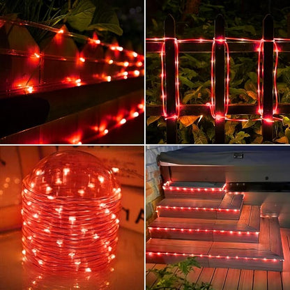 Jnaurb Solar Rope Lights, 66ft 200LED Solar String Lights, 8 Modes Waterproof Solar Outdoor Light, Flexible Clear Trampoline Light for Garden Backyard Patio Deck Porch Pool Tree Decor - Red