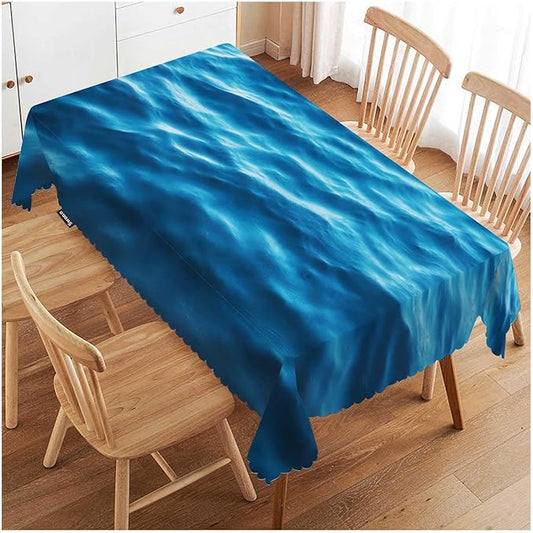 Swono Ocean Waves Table Covers 52x70 Inch Tropical Blue Ocean Waves Seawater Flow Wipeable Tablecloth Kitchen Dinning Tabletop Decoration, Table Cloth for Outdoor and Indoor Use