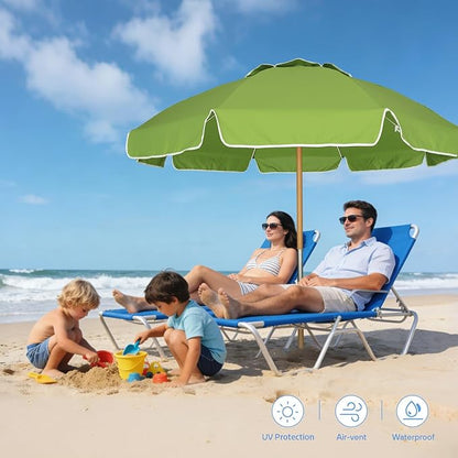 AMMSUN 7.5ft Heavy Duty High Wind Beach Umbrella Commercial Grade with Air Vent Ash Wood Pole & Carry Bag UPF 50+ Sun Protection for Patio Garden Pool Backyard Olive Green