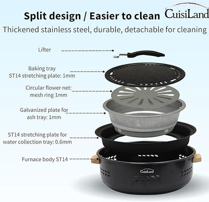 Cuisiland Mini Portable Barbecue Grill, Multipurpose Small Charcoal Grill Stove for Indoor and Outdoor Cooking Camping Hiking Picnics BBQ Tool Kits with Baking Tray (Black)