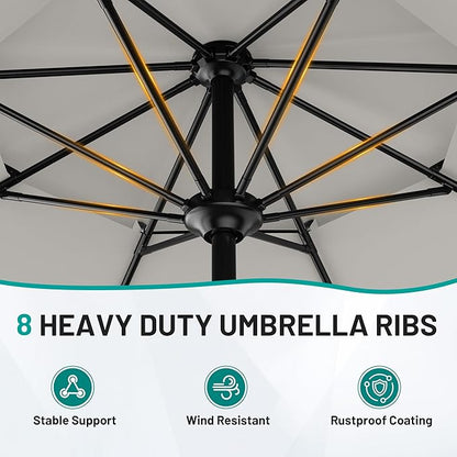 AreShark 10ft 2 Tiers Patio Umbrella - Outdoor Umbrella Waterproof UV Protection, Market Table Umbrella w/Push Button Tilt&Crank for Pool, Porch, Garden(Ivory)
