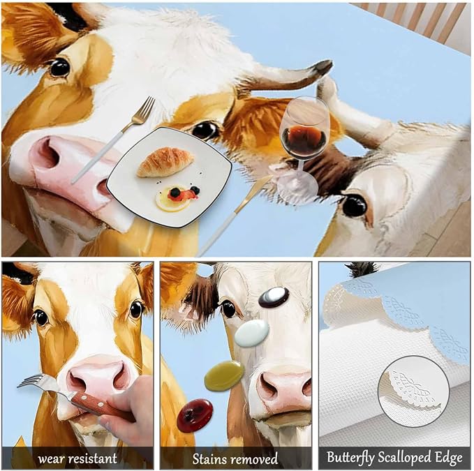 Swono Tablecloth 52"X70" Cows Cute, Watercolor Farm Cattle Cows Animal Milk Rectangle Table Cover Anti-Oil Tablecloth for Dining Tables, Parties, Wedding and Banquet Decoration