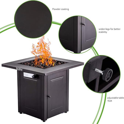 Outdoor Fire Pit Table, 50,000 BTU Gas Firepit, 28 Inch Propane Fireplace for Outside Patio Deck and Garden, CSA Certified Fire Dinning Table with Lid and Lava Rock, Mocha
