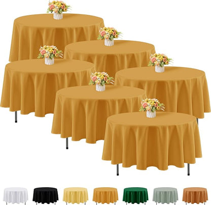 Fitable 6 Pack Gold Round Tablecloths - 90 Inches in Diameter | Wrinkle & Stain Resistant, Washable Polyester Fabric, For Wedding Party Banquet Formal Events Fall Thanksgiving Harvest
