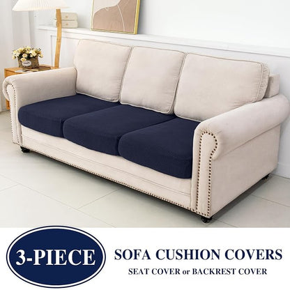 LA MEACK Couch Cushion Covers Seat Cushion Cover Stretch Couch Cover Separate Sectional Sofa Slipcovers Furniture Protector(3 Pieces for Seat or Sofa Backrest, Navy)