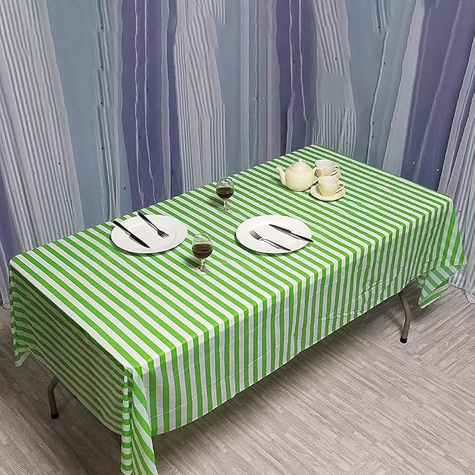 Vpang 2 Pcs Striped Plastic Print Tablecloths Disposable Table Cover Thickened Rectangle Tablecover, Kitchen Picnic Wedding Birthday Party Table Covers, 54"x108" (Green Stripe)