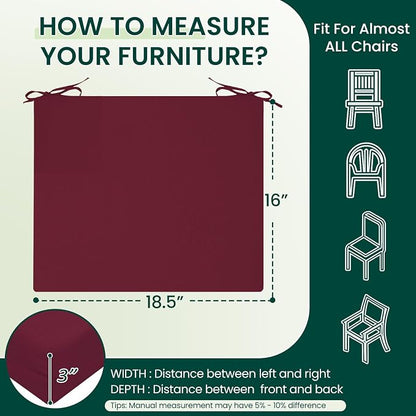HARBOREST Outdoor Chair Cushions Set of 4, Water Resistant Patio Chair Cushions with Ties, Square Corner Outdoor Seat Cushions for Patio Furniture, 18.5"x16"x3", Burgundy