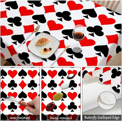 Swono Decorative Rectangle Table Cloth Card Game Symbol, Funny Diamond Shapes Hearts Spades Poker Polyester Tablecloth Kitchen Table Cover for Dining BBQ Picnic Coffee Table 50x72, 4-6 Seats