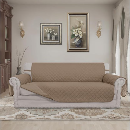 Easy-Going 4 Seater Sofa Slipcover Reversible Sofa Cover Water Resistant Couch Cover with Foam Sticks Elastic Straps Furniture Protector for Pets Children Dog Cat (XX-Large, Beige/Beige) | XX-Large Sofa, Washable Slipcover For Dogs, Water Resistant Mat...