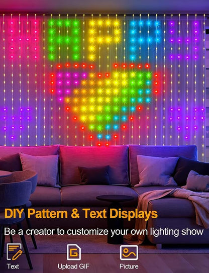 echosari Smart Curtain Lights Plug in, 400 LED Curtain Lights with App Programmable 6.6 x 6.6ft RGB&IC DIY Pattern Music Sync for Bedroom Backdrop Decor (Pack of 2)