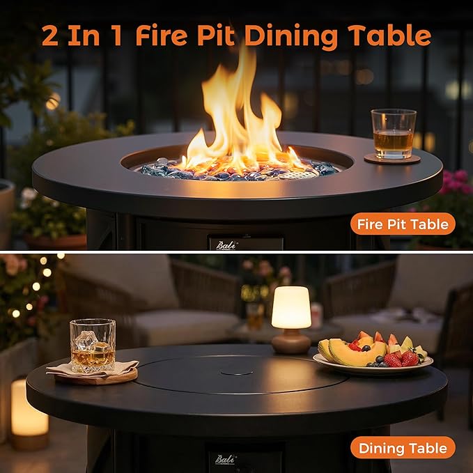 BALI OUTDOORS 50000 BTU Propane Fire Pit for Outdoor, 30 in Fire Pit Table Outdoor, Round Firepits for Outside Backyard, Patio