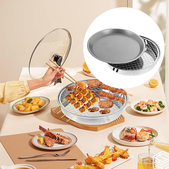 DOITOOL 28cm Portable Outdoor Charcoal Grill with Non-stick Tray, Disposable Mini Bbq Stove for Camping, Picnic, and Backyard Barbecue, Includes Random Color Cleaning Brush