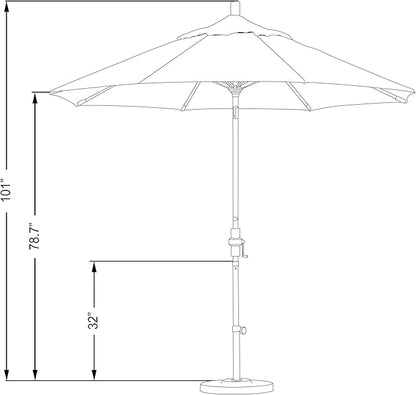 California Umbrella 9' Round Aluminum Market Umbrella, Crank Lift, Collar Tilt, White Pole, Sunset Olefin