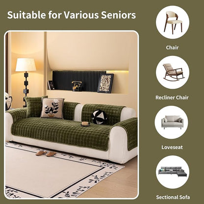 Velvet Couch Cover, Washable Sectional Sofa Cover, Anti Slip Sofa Slipcover for 3 Cushion Couch Sofa L Shaped Armrest Backrest, Furniture Protector Covers for Pets Kids(1PC,Green,36"×94")
