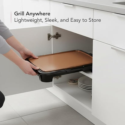 OVENTE Electric Griddle with 16 x 10 Inch Flat Non-Stick Cooking Surface, Removable and Adjustable Temperature Control, Indoor Grill for Instant Breakfast, Pancakes, Eggs or Burgers, Copper GD1610CO